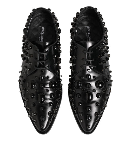 Black Crystal Embellished Formal Derby Shoes