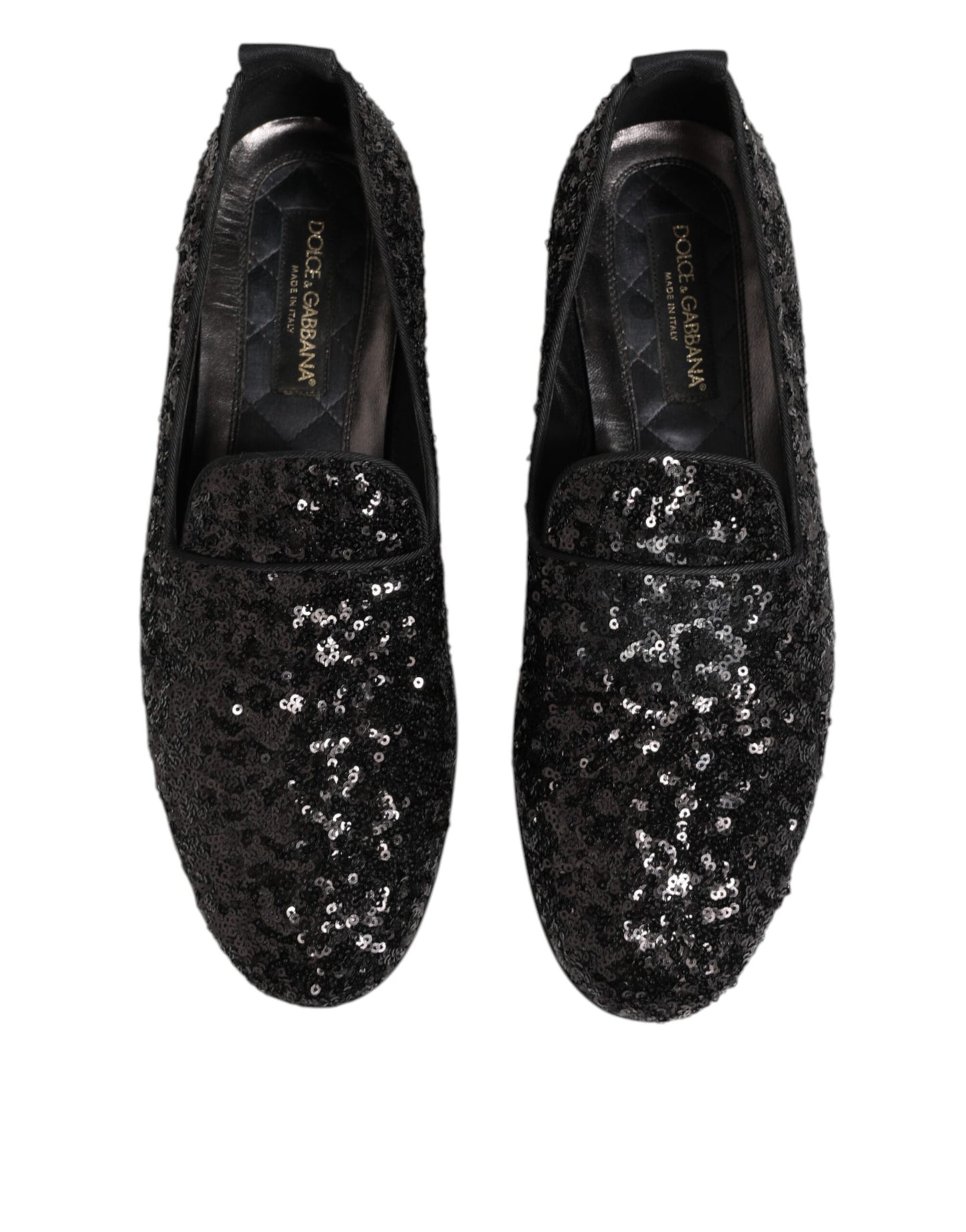 Black Sequined Slip On Loafers Dress Shoes
