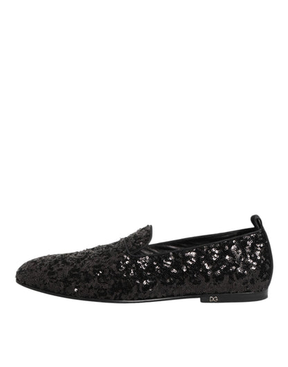 Black Sequined Slip On Loafers Dress Shoes