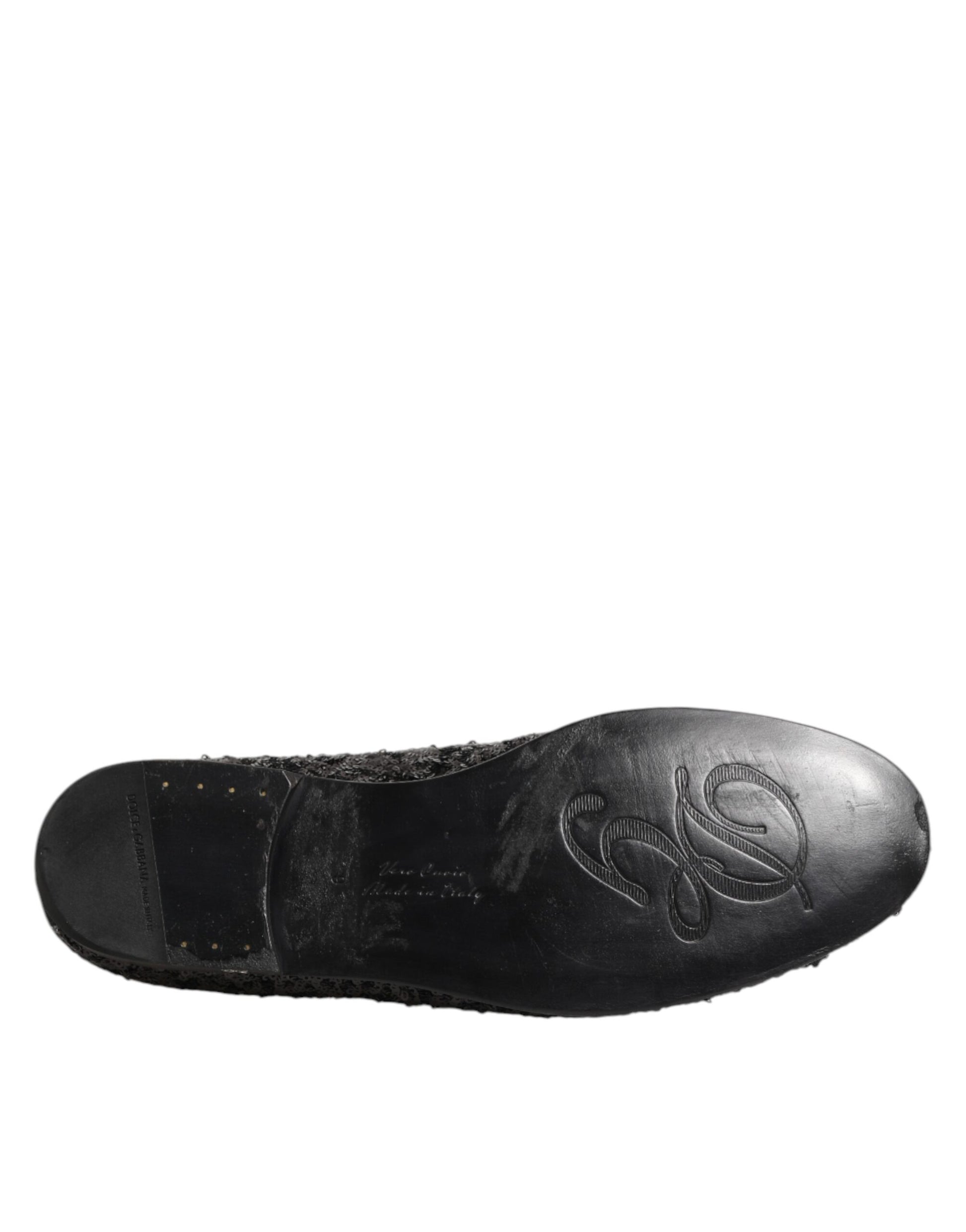 Black Sequined Slip On Loafers Dress Shoes