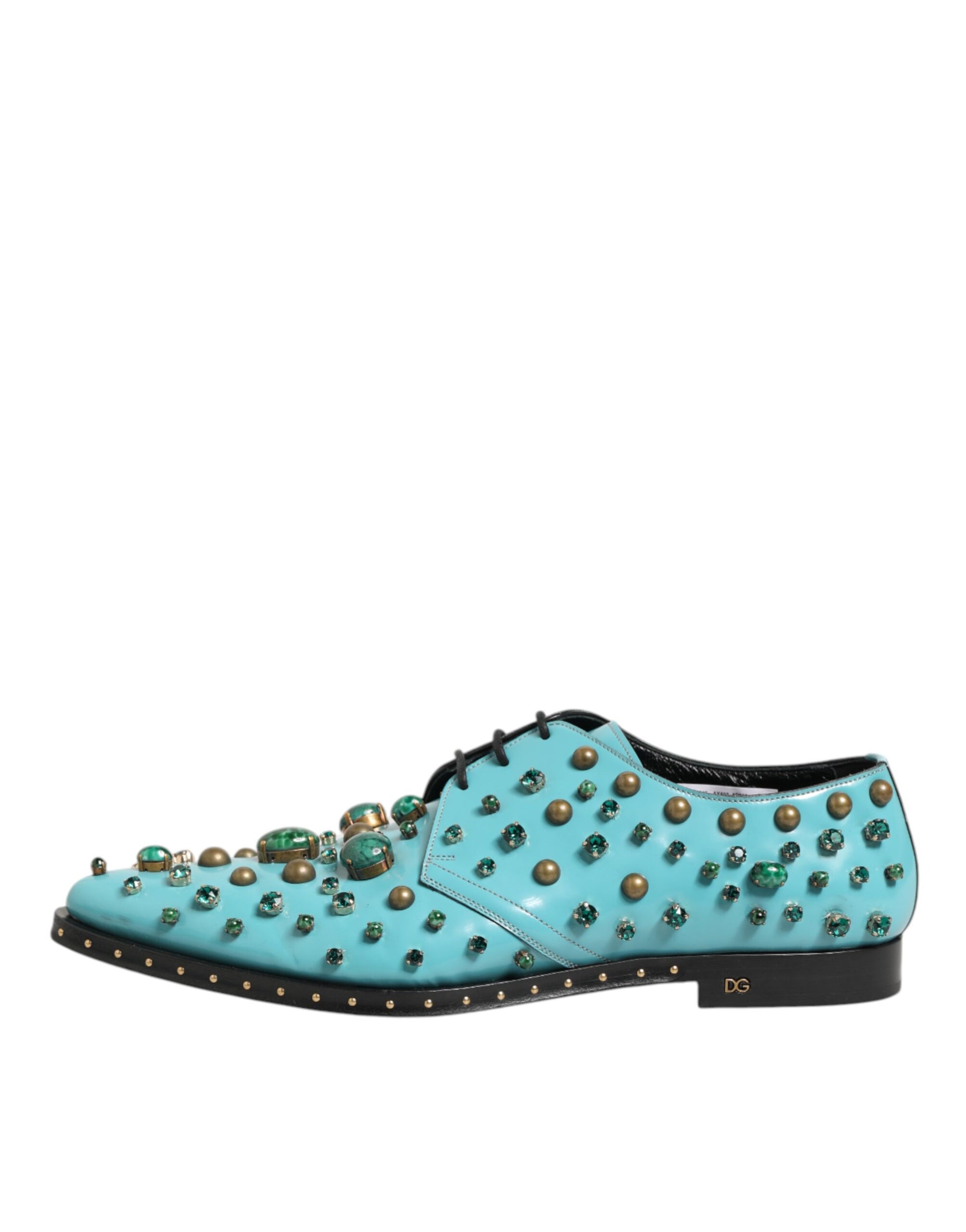 Turquoise Crystal Embellished Men Derby Shoes