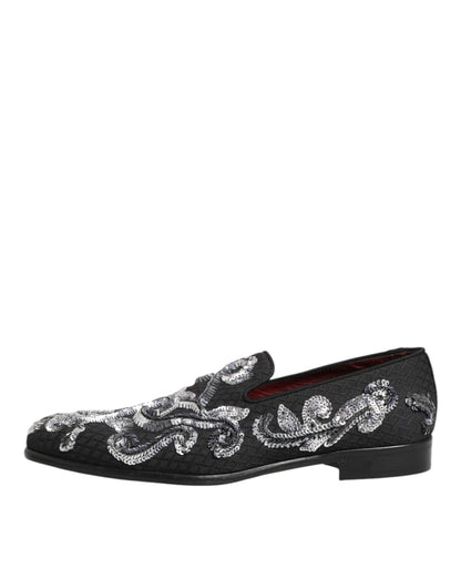 Black Silver Sequined Loafers Men Dress Shoes
