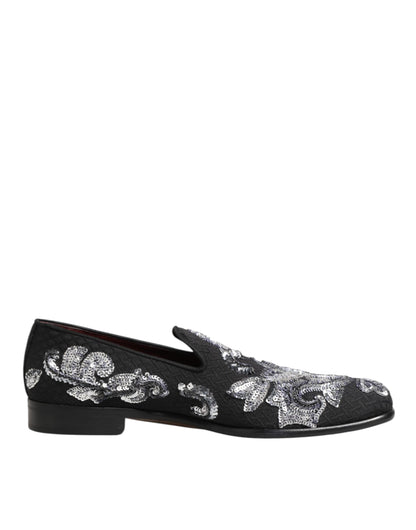 Black Silver Sequined Loafers Men Dress Shoes