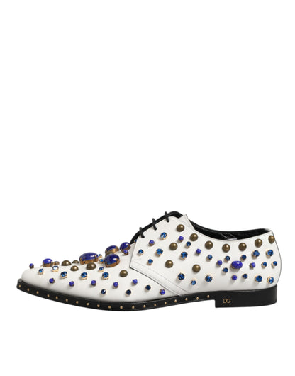 White Leather Crystals Embellished Dress  Shoes