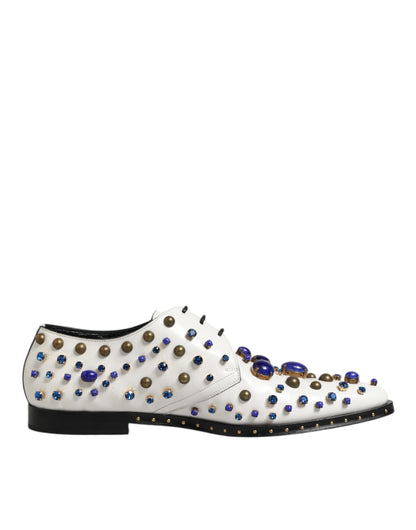 White Leather Crystals Embellished Dress  Shoes