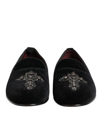 Black Cross Embellished Slip On Loafers Dress Shoes