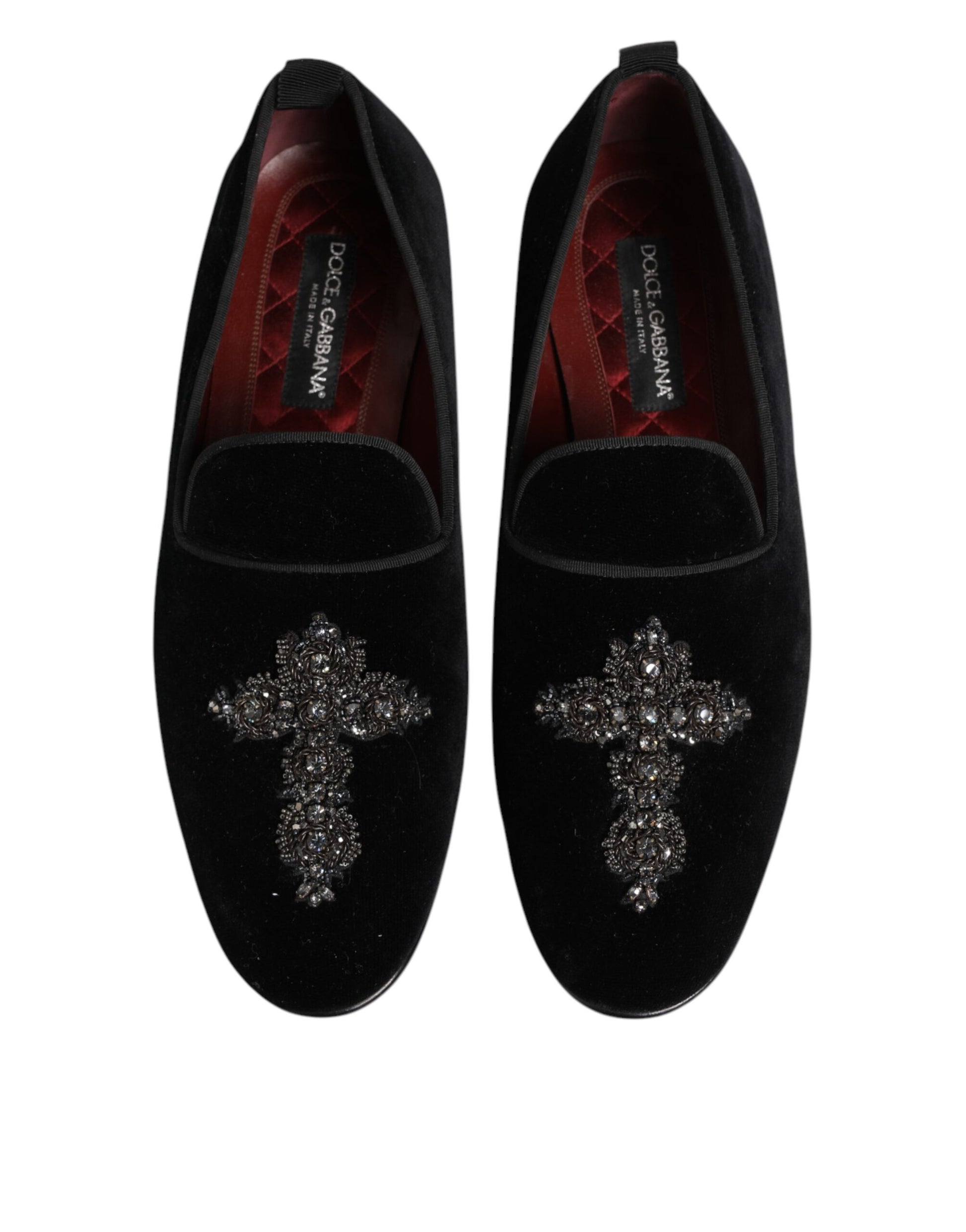 Black Cross Embellished Slip On Loafers Dress Shoes
