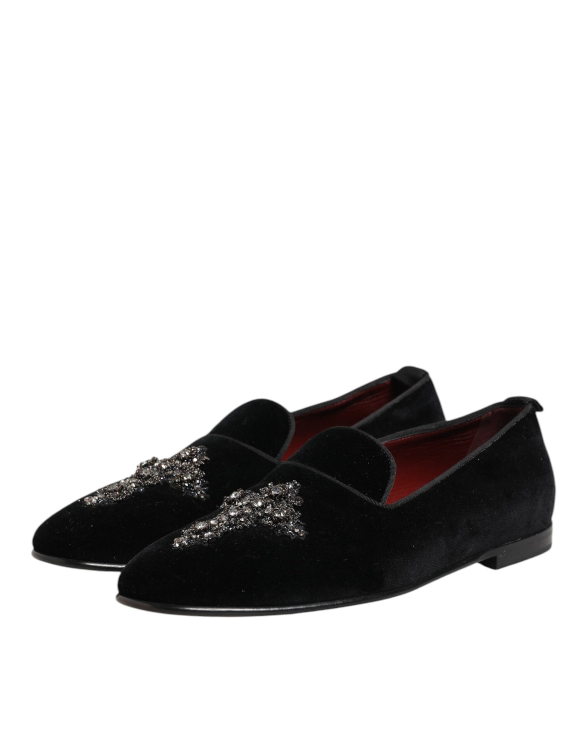 Black Cross Embellished Slip On Loafers Dress Shoes