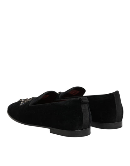 Black Cross Embellished Slip On Loafers Dress Shoes
