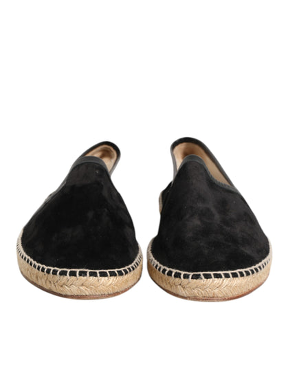 Black Suede Cotton Leather Espadrilles Shoes
