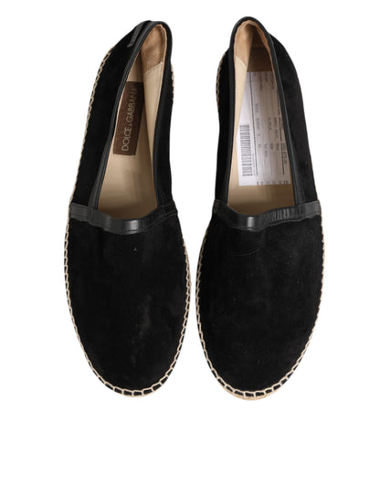 Black Suede Cotton Leather Espadrilles Shoes