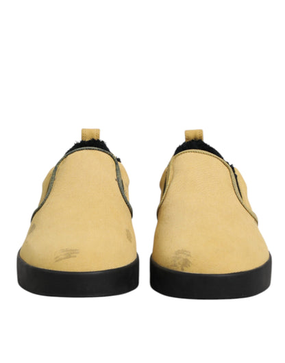 Yellow Cotton Low Top Slip On Sneakers Shoes