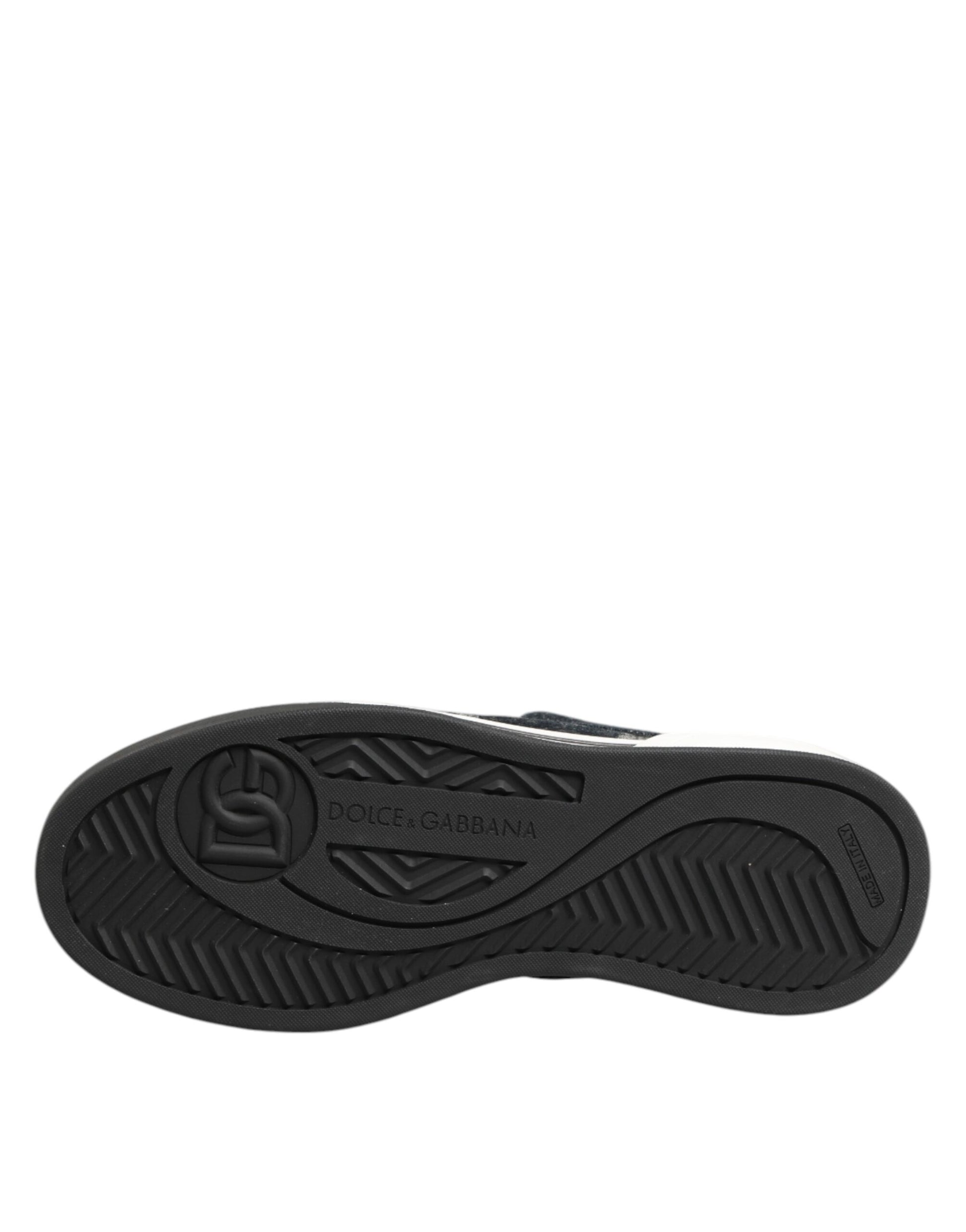 Blue Cotton Denim Logo Low Top Sneakers Shoes