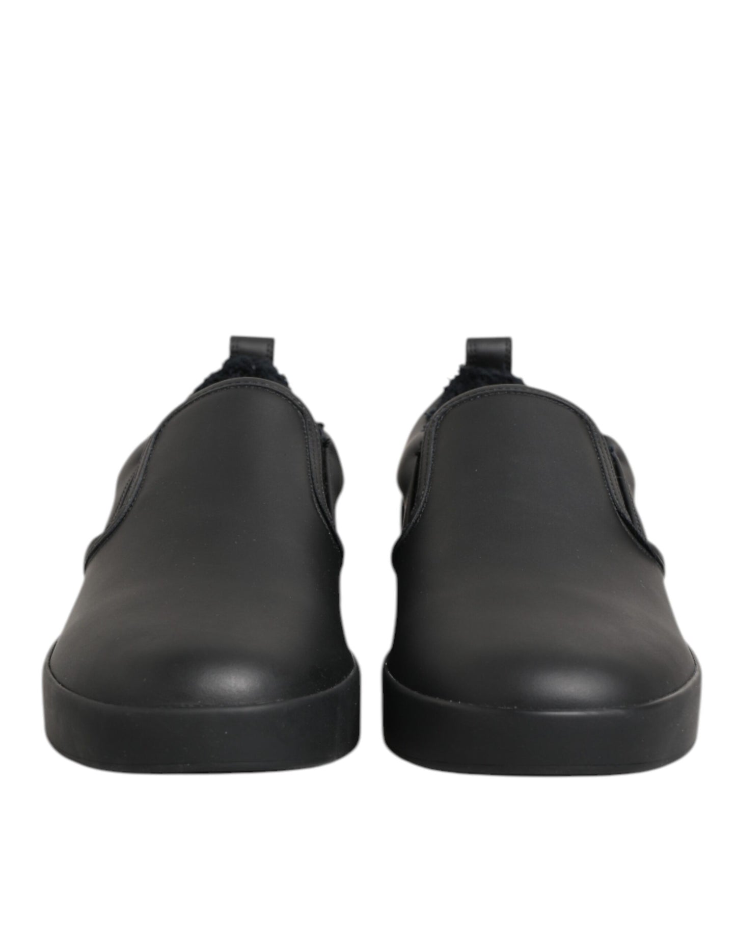 Black Leather Low Top Slip On Sneakers Shoes