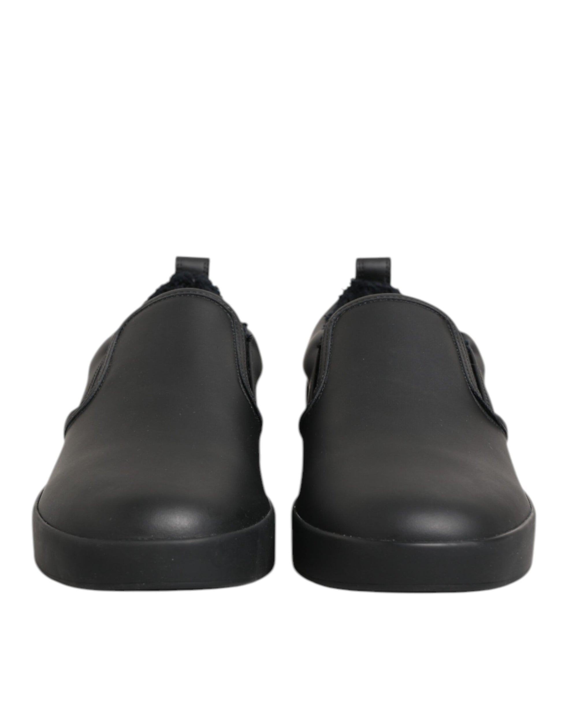 Black Leather Low Top Slip On Sneakers Shoes