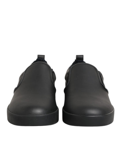 Black Leather Low Top Slip On Sneakers Shoes