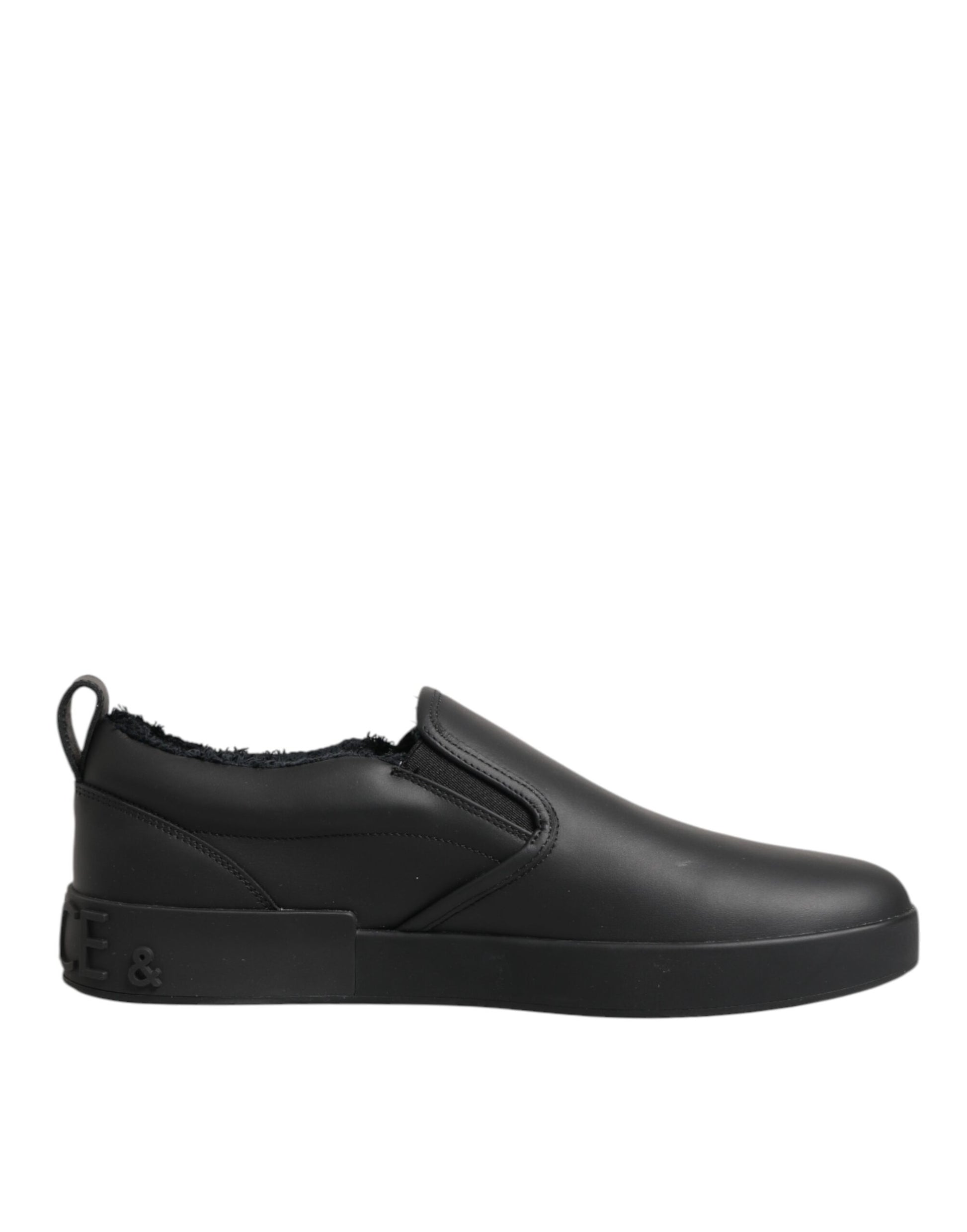 Black Leather Low Top Slip On Sneakers Shoes