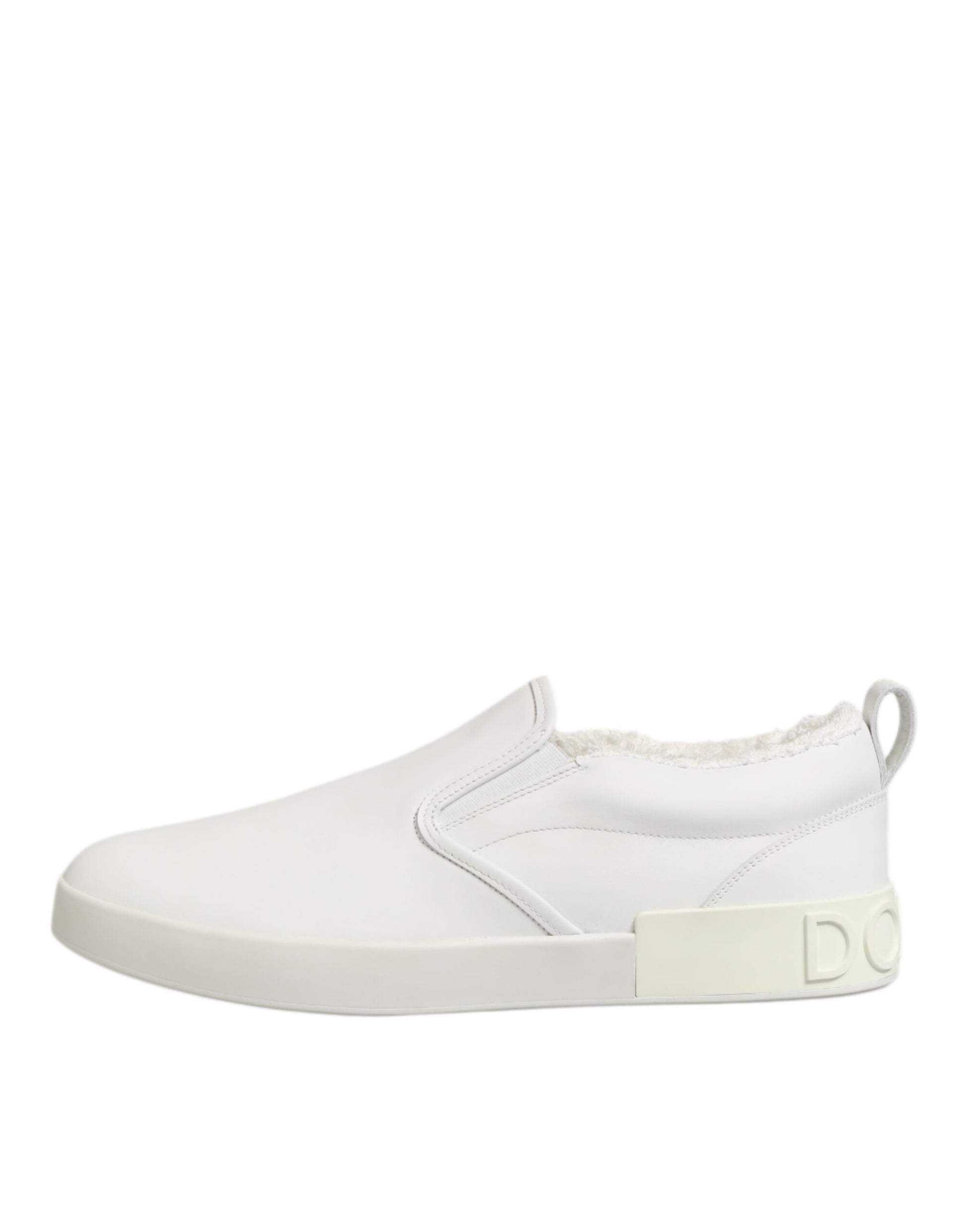 White Leather Low Top Slip On Sneakers Shoes