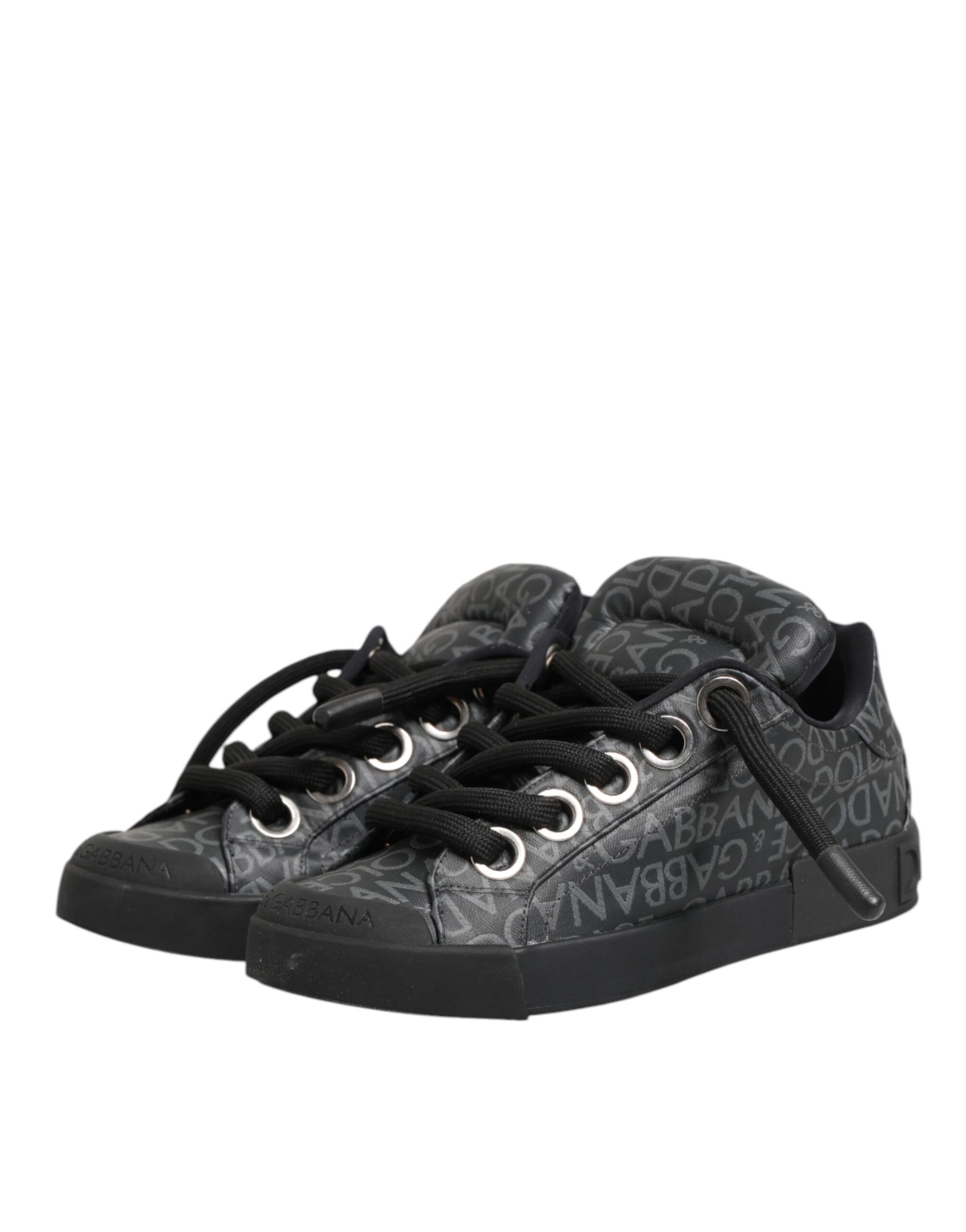 Black Cotton Denim Logo Low Top Sneakers  Shoes