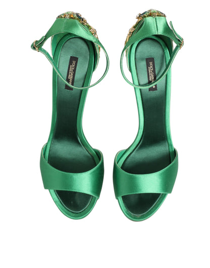 Green Heels Embellishments Sandals Shoes