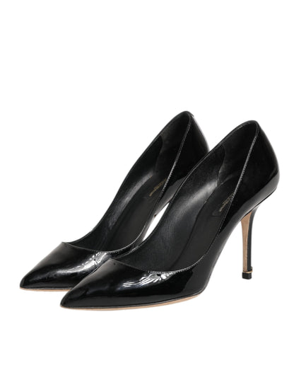 Black Leather Stiletto High Heels Pumps Shoes