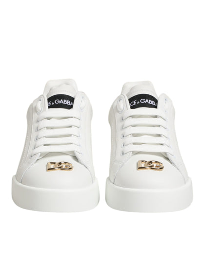 White DG Leather Low Top Sneakers Shoes