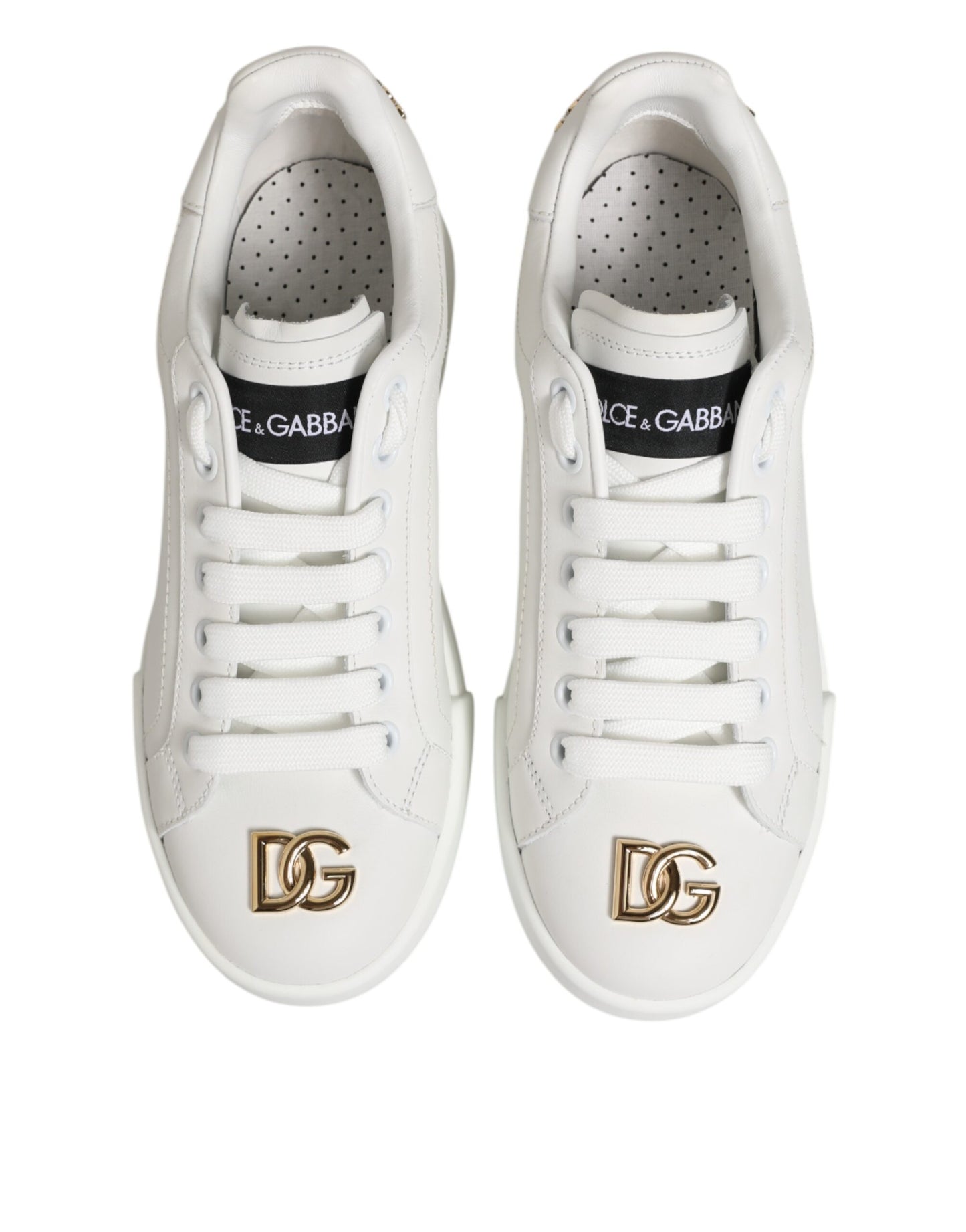 White DG Leather Low Top Sneakers Shoes