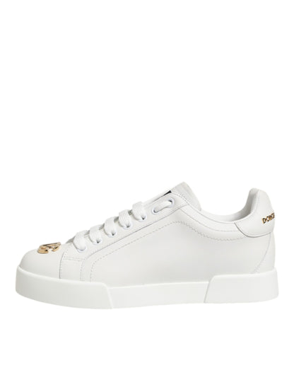White DG Leather Low Top Sneakers Shoes