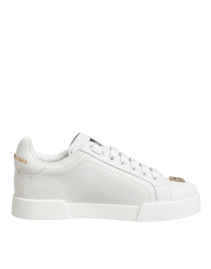 White DG Leather Low Top Sneakers Shoes