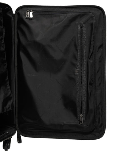 Gray Leather Logo Plaque Trolley Travel Wheel Men Suitcase Bag