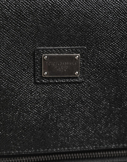 Gray Leather Logo Plaque Trolley Travel Wheel Men Suitcase Bag