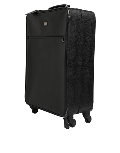 Gray Leather Logo Plaque Trolley Travel Wheel Men Suitcase Bag