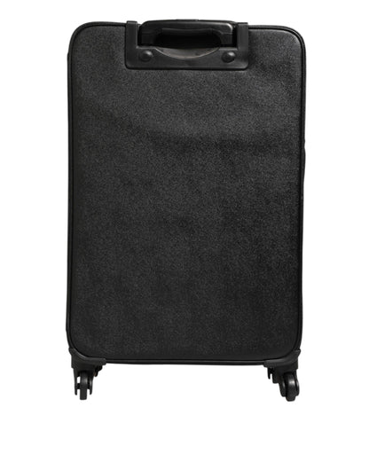 Gray Leather Logo Plaque Trolley Travel Wheel Men Suitcase Bag