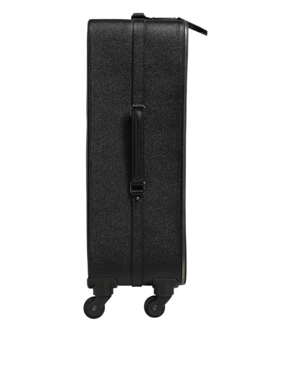 Gray Leather Logo Plaque Trolley Travel Wheel Men Suitcase Bag