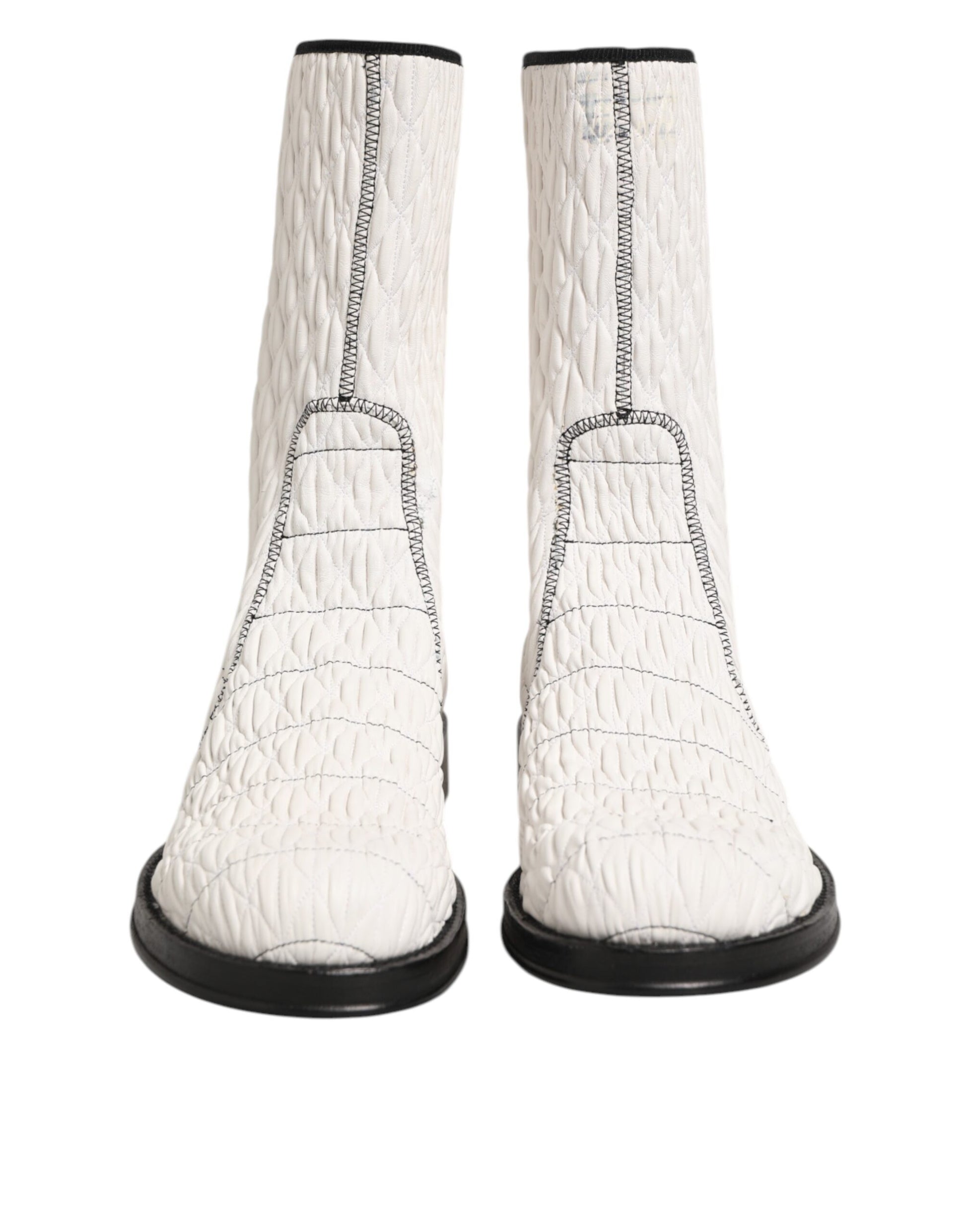 White Lambskin Leather Mid Calf Boots Shoes