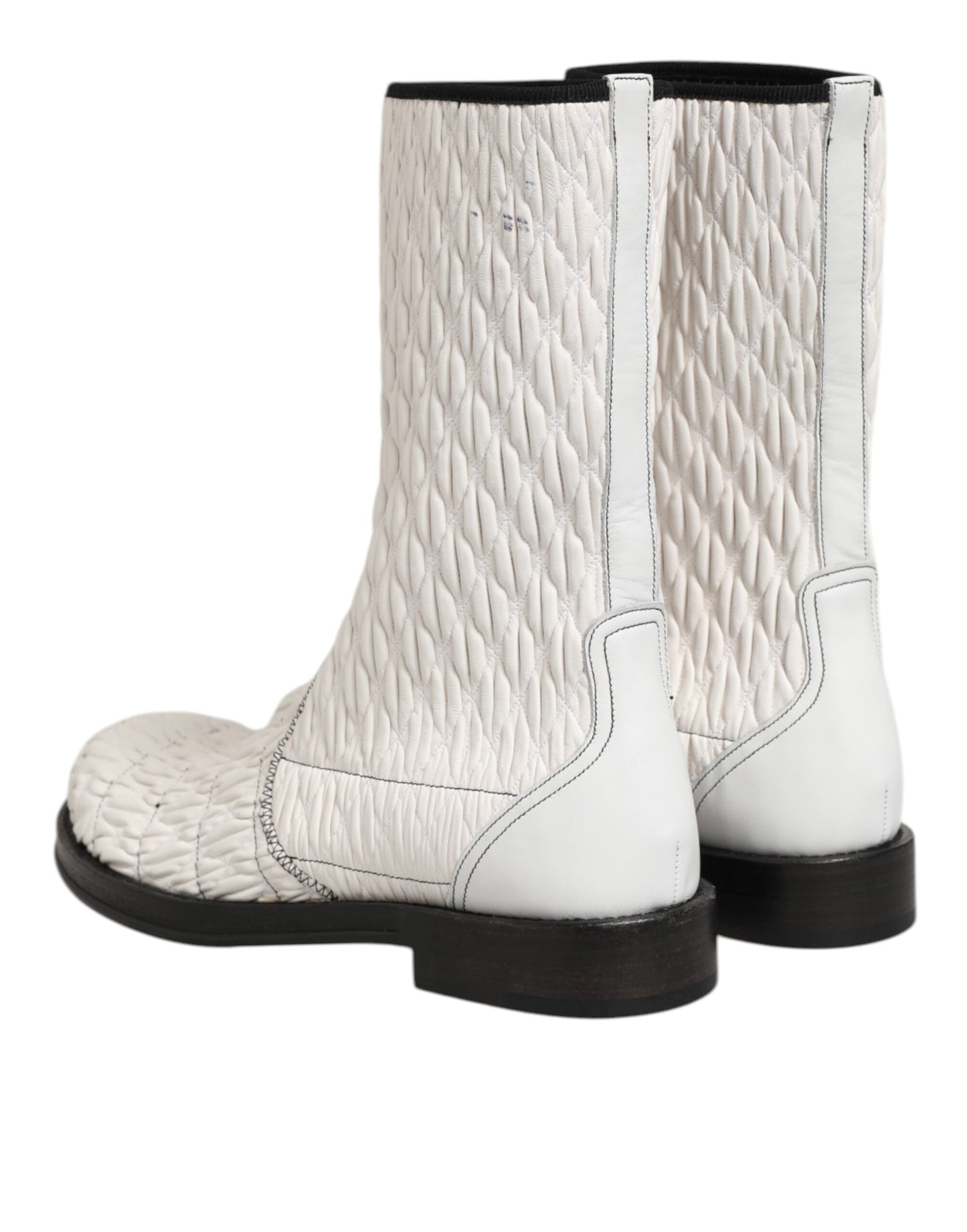 White Lambskin Leather Mid Calf Boots Shoes