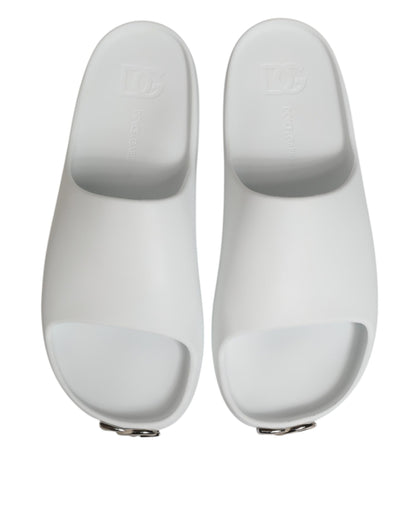 White Logo Slides Sandals Men Beachwear Shoes