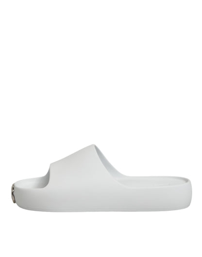 White Logo Slides Sandals Men Beachwear Shoes