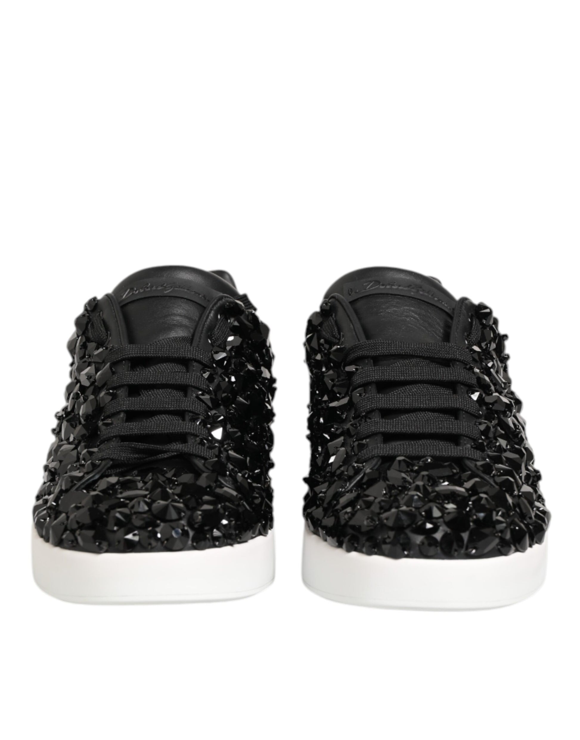 Black Leather Crystal Low Top Sneaker Shoes