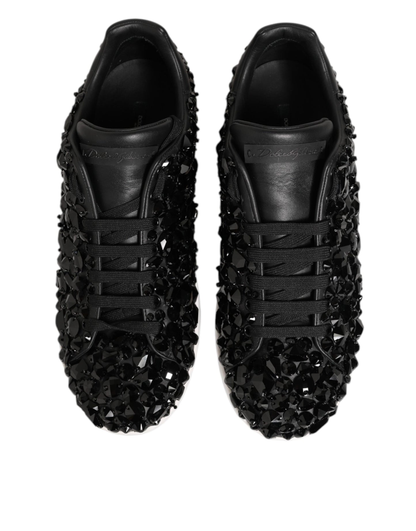 Black Leather Crystal Low Top Sneaker Shoes