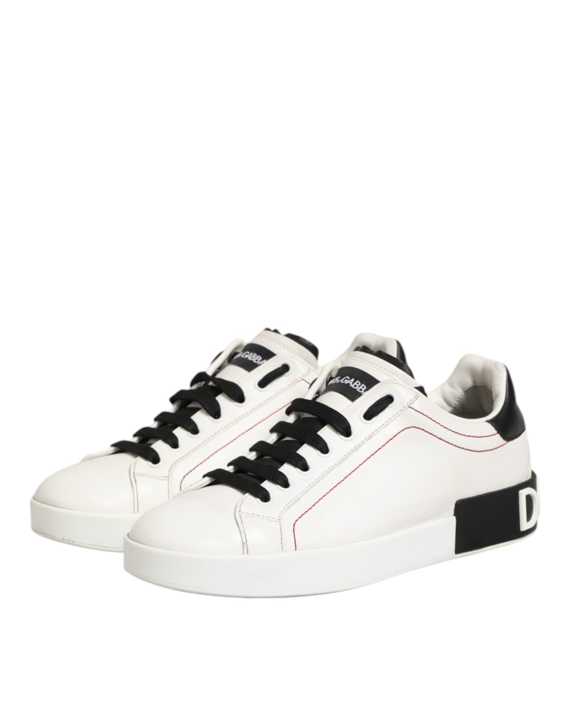 White Black Leather Low Top Sneaker Shoes