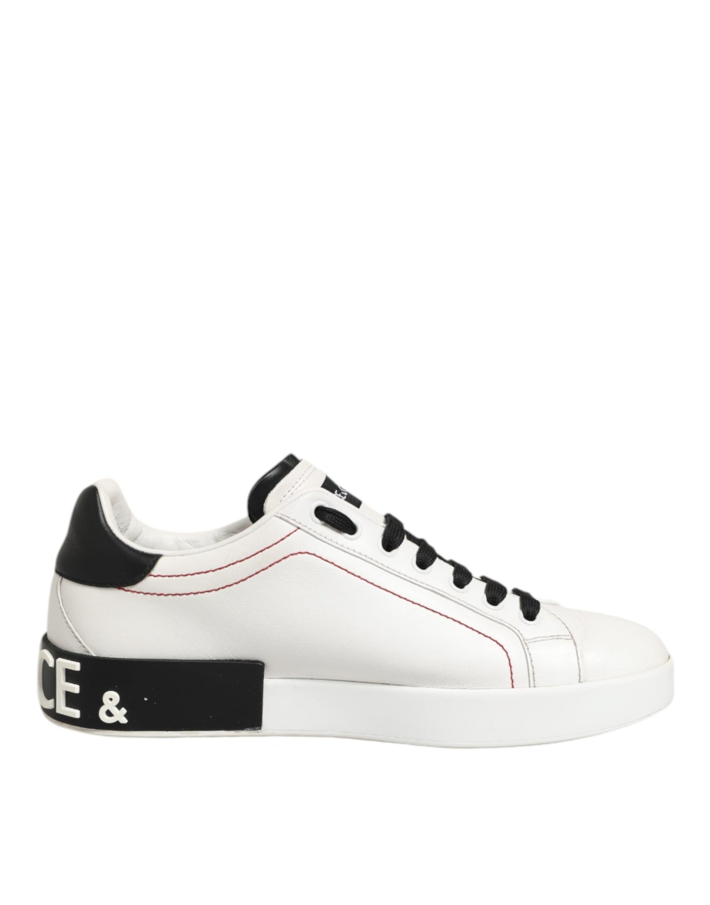 White Black Leather Low Top Sneaker Shoes
