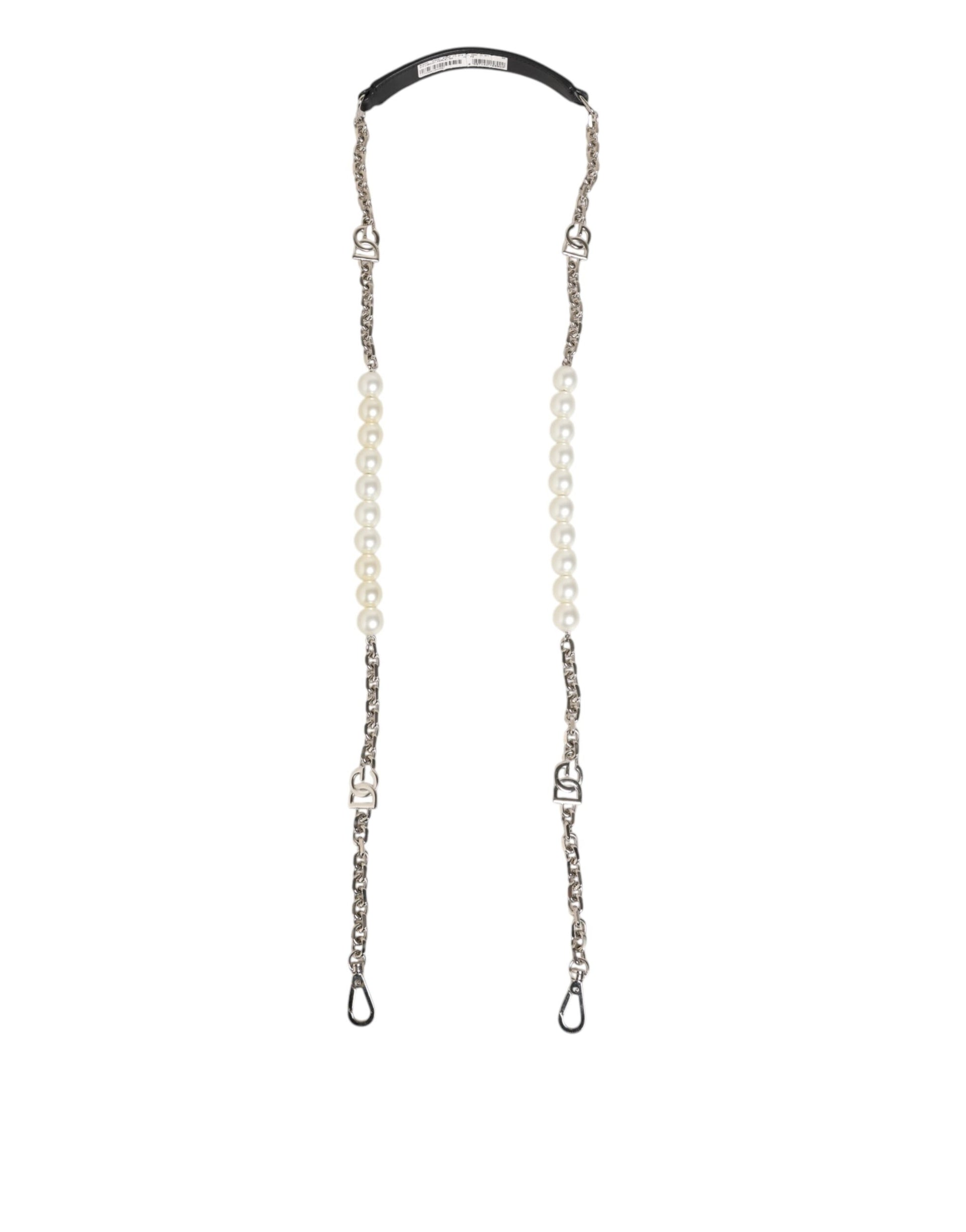 Black Leather Pearl Chain Bag Accessory Shoulder Strap