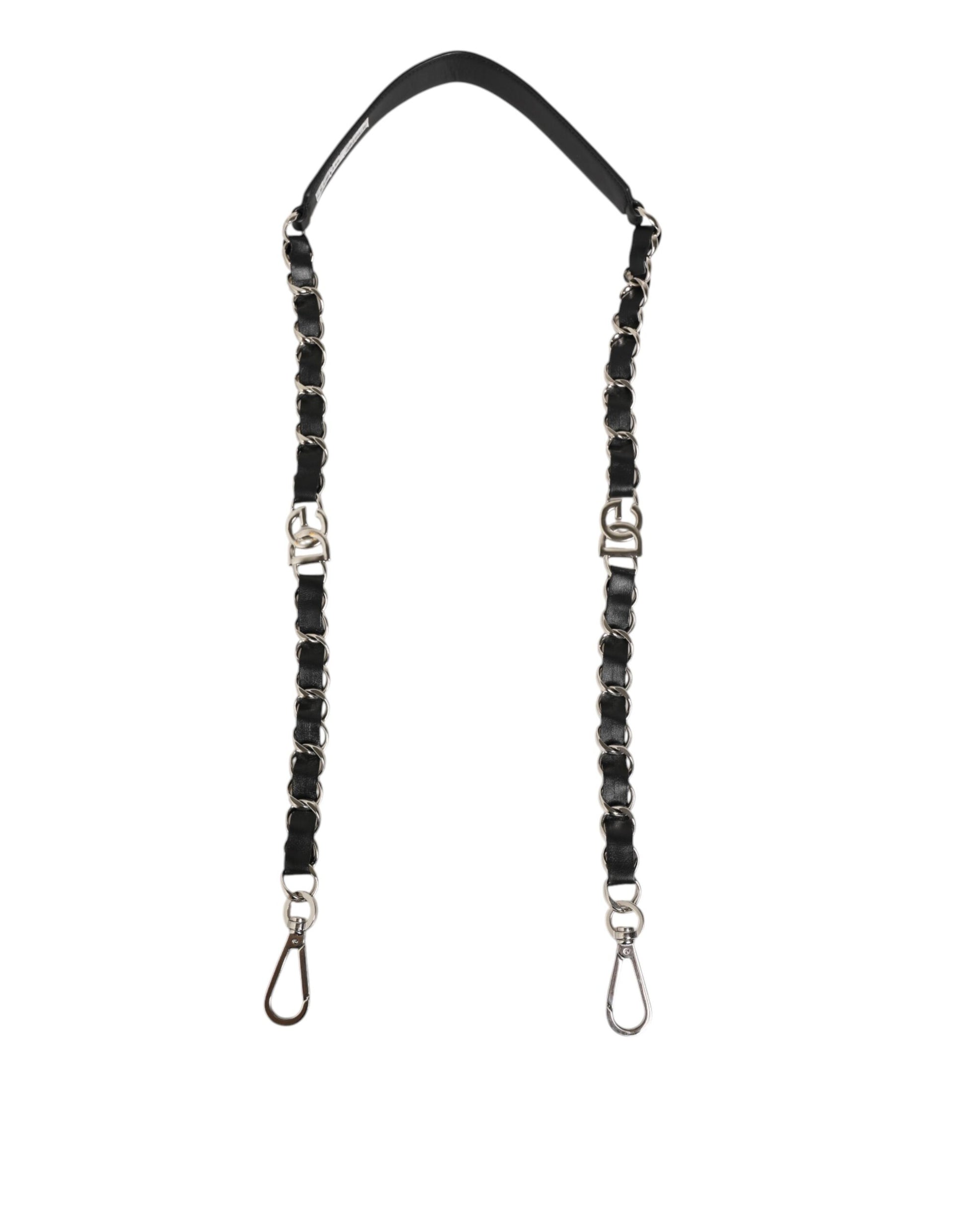Black Leather Silver Chain Bag Accessory Shoulder Strap