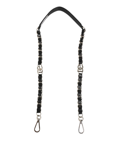 Black Leather Silver Chain Bag Accessory Shoulder Strap