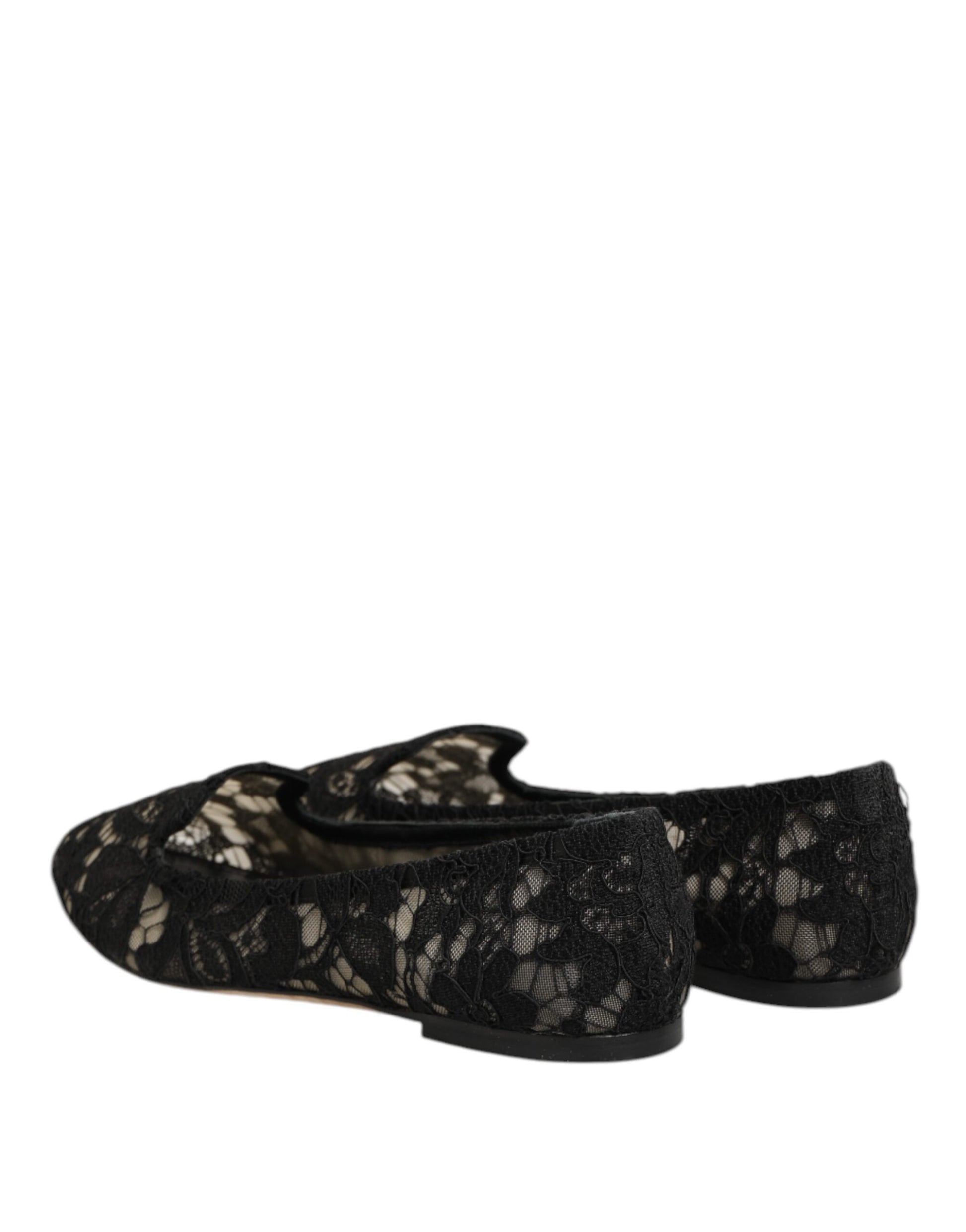 Black Taormina Lace Slip On Flats Shoes