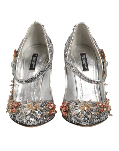 Silver Sequin Crystal Mary Janes Pumps Shoes