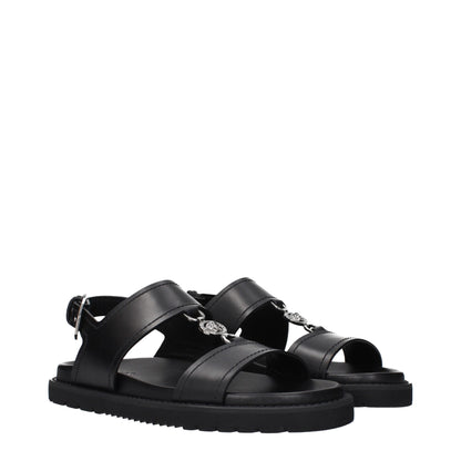 Black Leather Flat Sandals