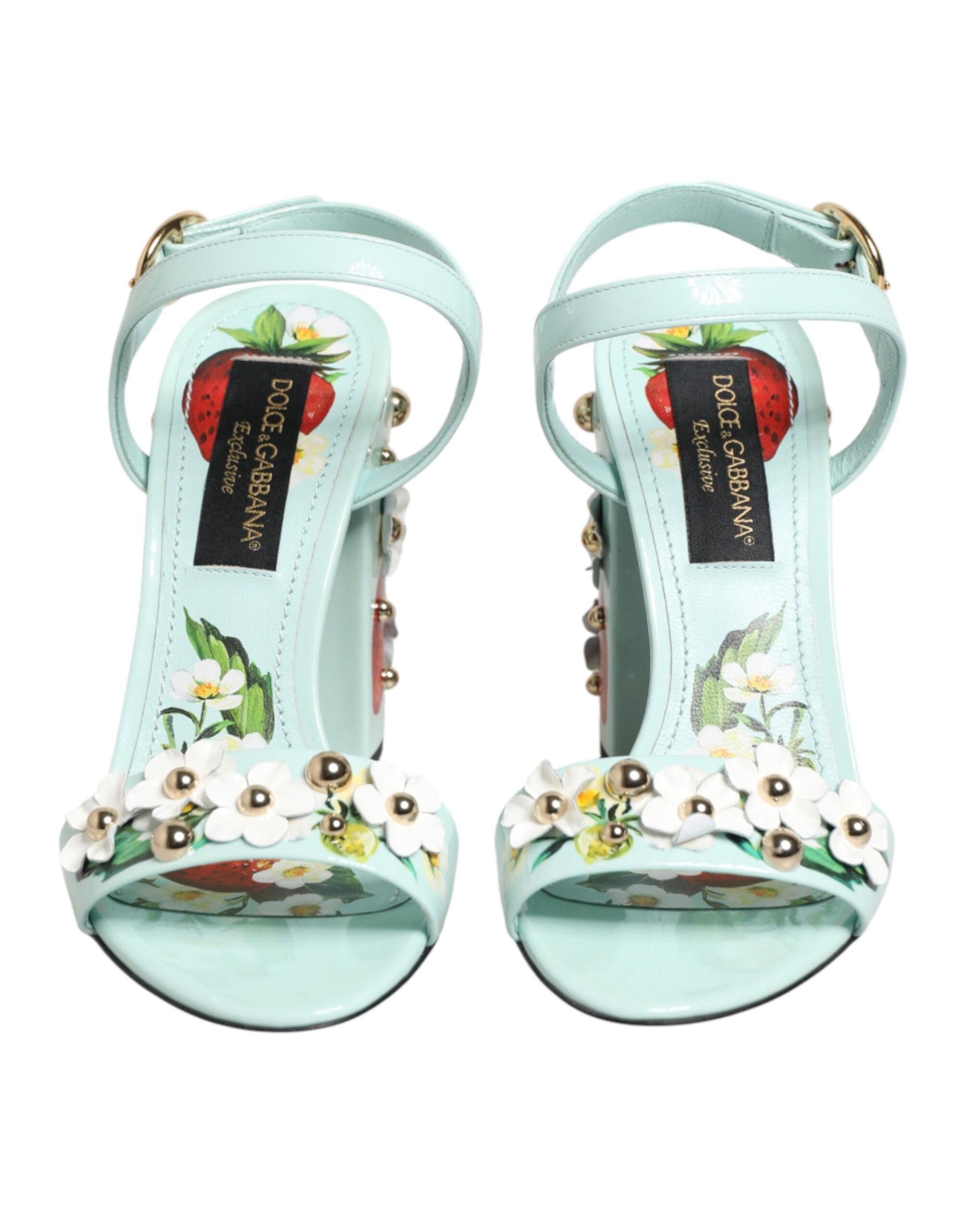 Mint Green Floral Studs Heels Sandals Shoes