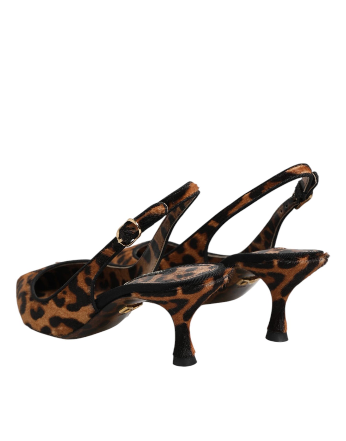 Brown Leopard Calfskin Fur Slingbacks Shoes